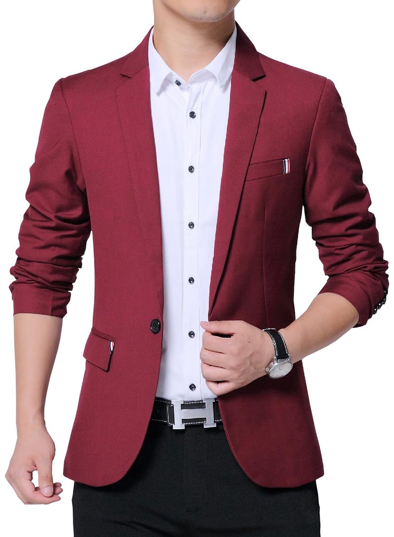 DAVID.ANN Men's Casual Fit One Button Blazer Jacket,#1 Wine,Large - Image 1